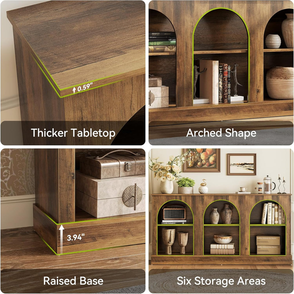 LITTLE TREE 63" Modern Console Sofa Table with 3-Tier Storage, Wooden Rectangular Foyer Table, for Entrance, Hallway, Living Room, Rustic Brown