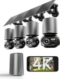 BOTSLAB 4K Security Cameras Wireless Outdoor, 4 Cam-Kit, Solar Camera for Home Security with Full Color Night Vision, No Subscription,AI Recognition,32GB Local Storage Base Station,360° PT,2.4GHz WiFi