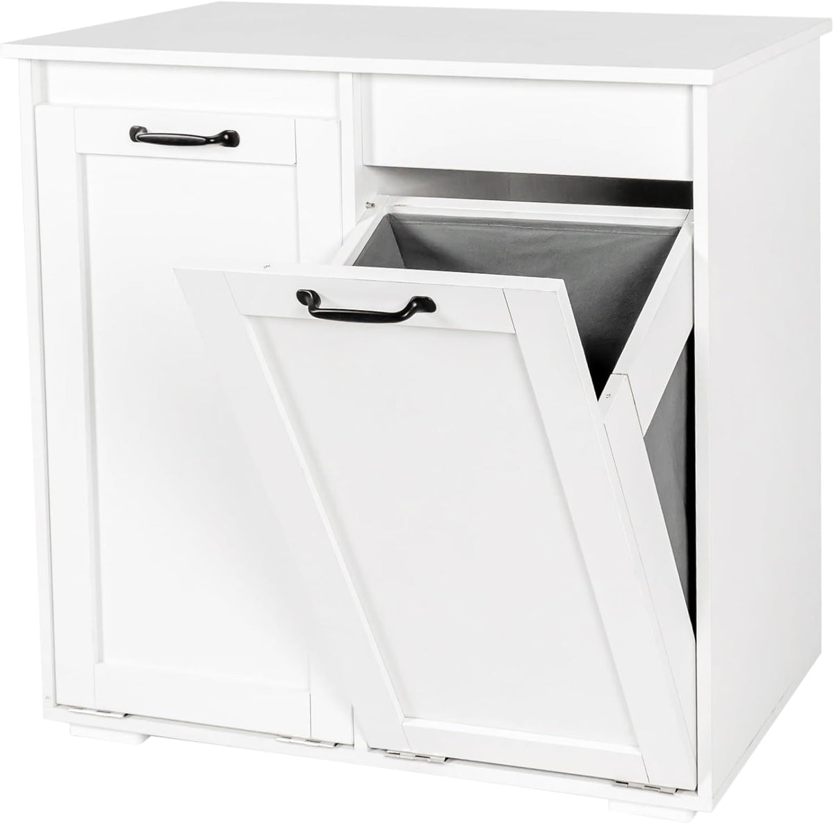 LUMISOL Double Tilt-Out Laundry Hamper Cabinet, Farmhouse Laundry Cabinet with Hidden Fabric Baskets, Wooden Bathroom Storage Cabinet with Doors for Living Room, Kitchen, White