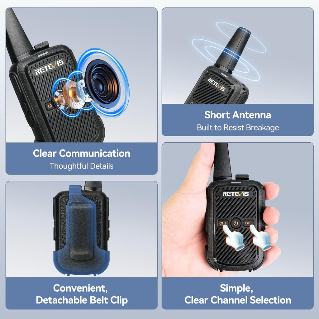 Retevis RT15 Walkie Talkies Long Range,Mini Walkie Talkie,USB Fast Charging,Rechargeable 2 Way Radios for Adults Business Education School Church Healthcare Car (10 Pack)
