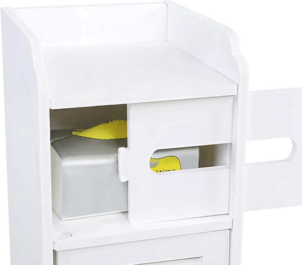 Tnfeeon Bathroom Floor Cabinet, 2Pcs PVC Side Storage Organizer Freestanding Entryway Storage Unit Console Table Space Saver Organizer Bathroom Furniture Home Decor White
