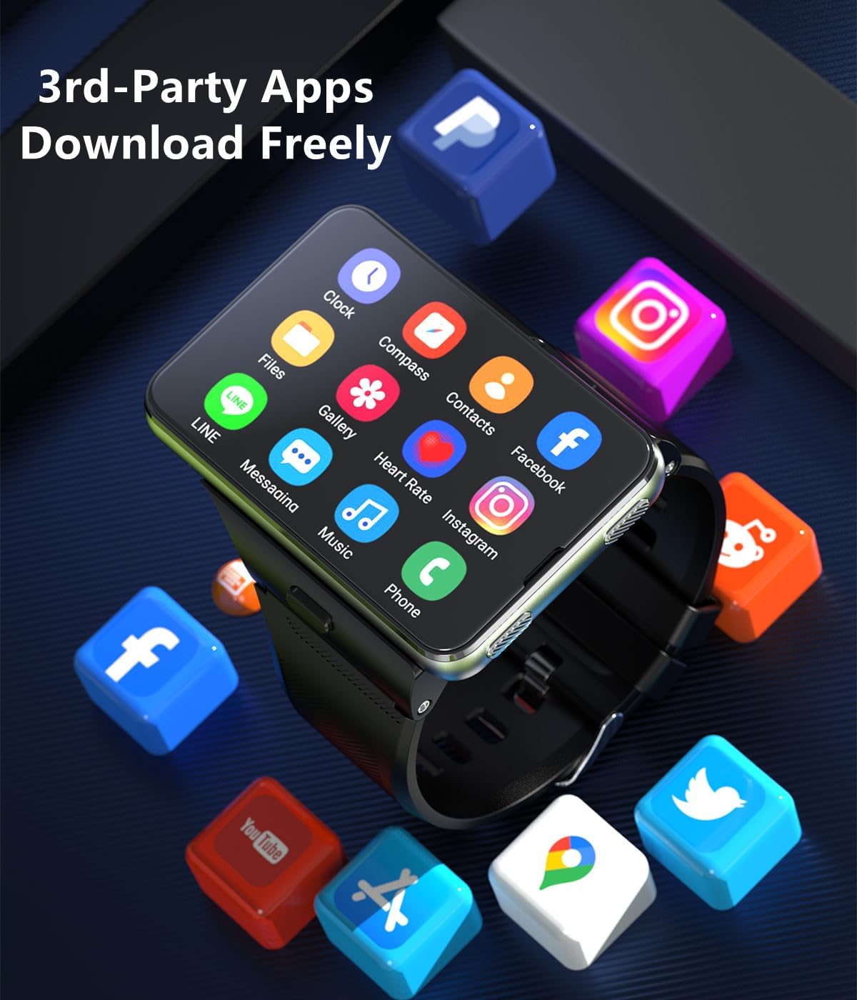 Smart Watch for Men, 4G Smartwatch for Android and iOS 2.88 Inch Touch Screen Android 11 OS 64GB Activity Tracker with Face Unlock Dual Cameras WiFi GPS Detachable Band (Black, 64G)