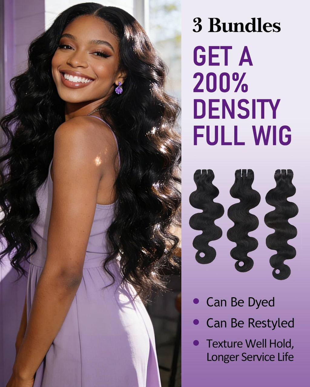 IVA 16A Body Wave Bundles Human Hair, 100% Raw Human Hair Bundles 20 22 24 Inch, Triple Lifespan, No Tangle No Shedding, Repeated Washes Maintain Silky Texture