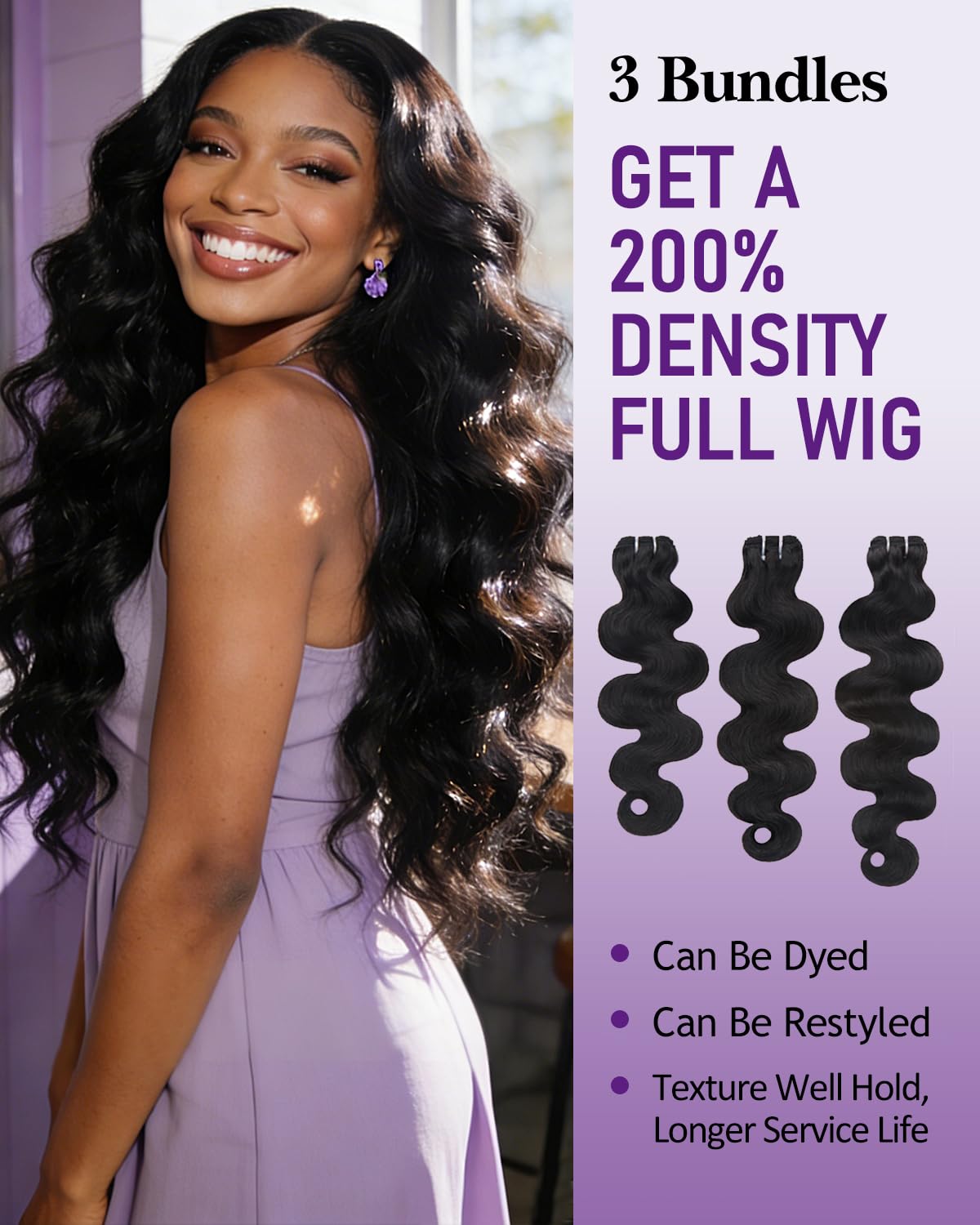 IVA 16A Body Wave Bundles Human Hair, 100% Raw Human Hair Bundles 20 22 24 Inch, Triple Lifespan, No Tangle No Shedding, Repeated Washes Maintain Silky Texture