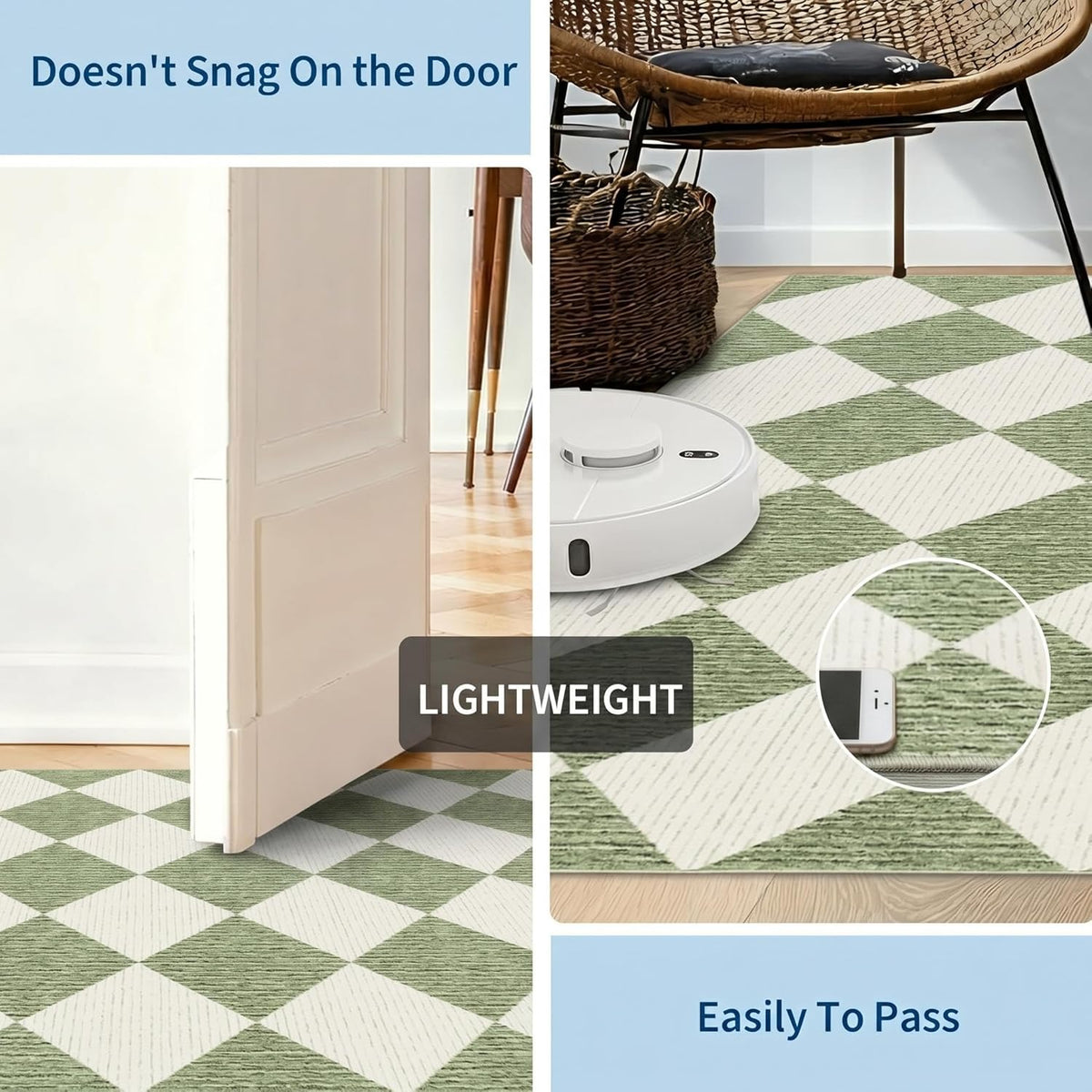 GarveeHome Sage Green Area Rugs 8x10 for Living Room, Checkered Large Washable Rug Soft Non Slip Backing Floor Mat Carpet Indoor Thin Rug for Bedroom Dining Room Playroom Nursery Home Decor