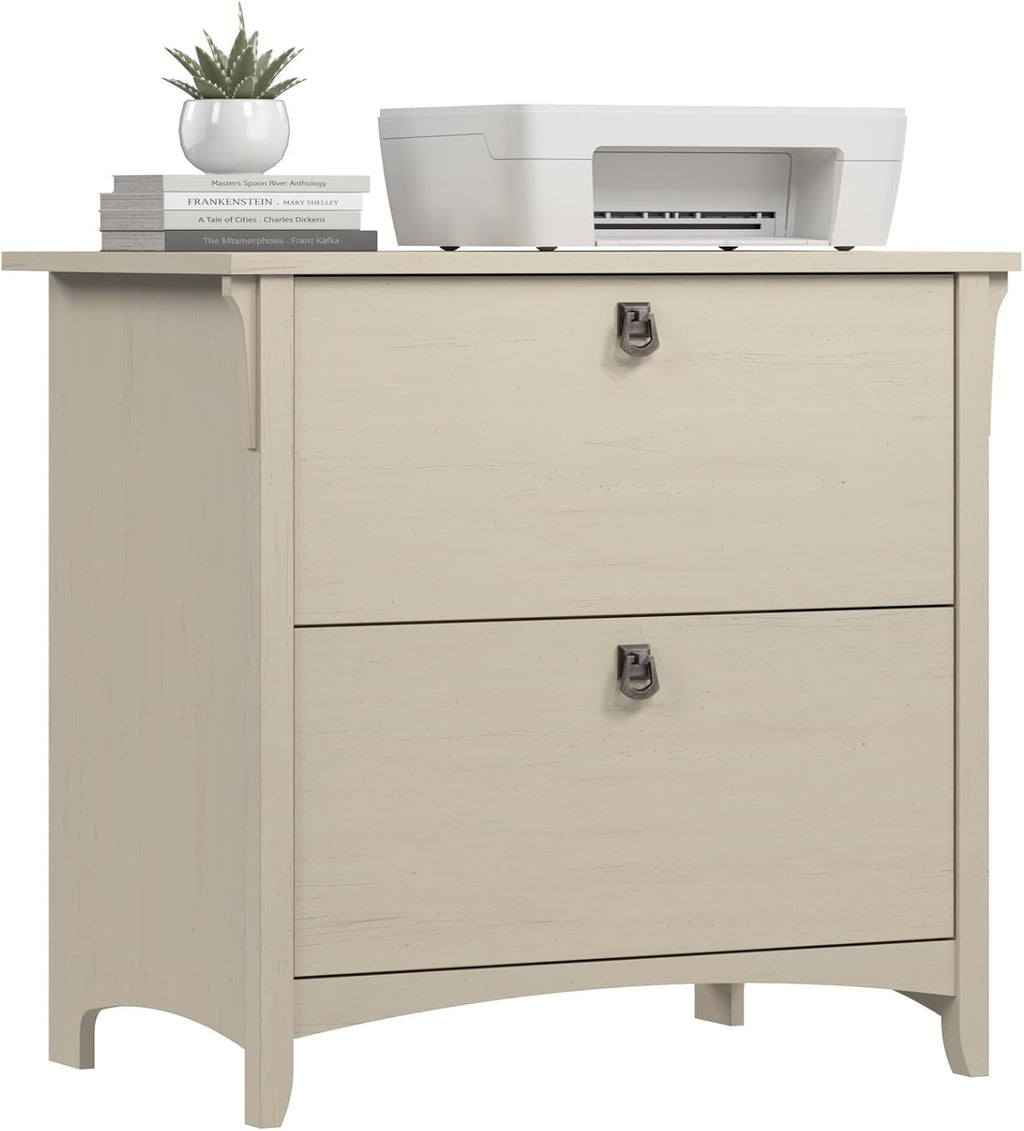 Bush Home Salinas 2 Drawer Lateral File Cabinet in Antique White, Home Office Storage Solution, Organizer with Drawers for Workspace, Filing Unit