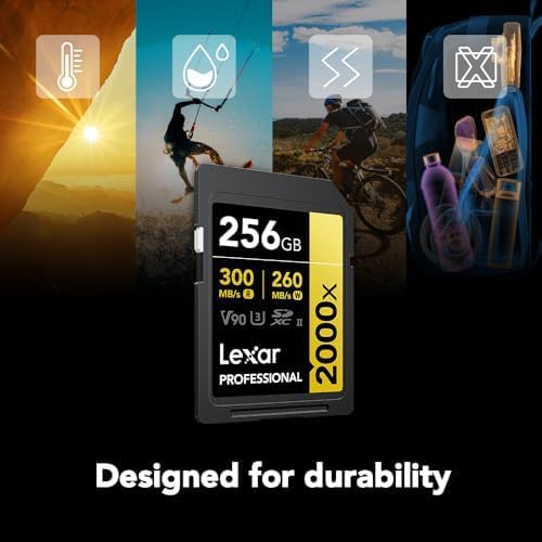 Lexar 256GB Professional 2000x SD Card, UHS-II, C10, U3, V90, Full HD, 8K, Up To 300MB/s Read SDXC Memory Card, for DSLR, Cinema-Quality Video Cameras (LSD2000256G-BNNNU)