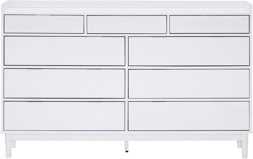 Walker Edison Blythe Mid-Century Modern Tray-Top Solid Wood 9-Drawer Dresser 60 Inch White