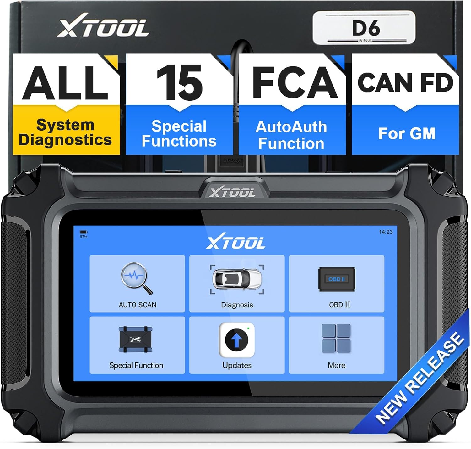 OBD2 Scanner Diagnostic Tool XTOOL D6: All System Scanner for Car with Free Updates, 15 Resets, Throttle Body Relearn, ABS Bleed, FCA AutoAuth & CAN FD, 2026 Upgrade Ver. of XTOOL D5/D5S