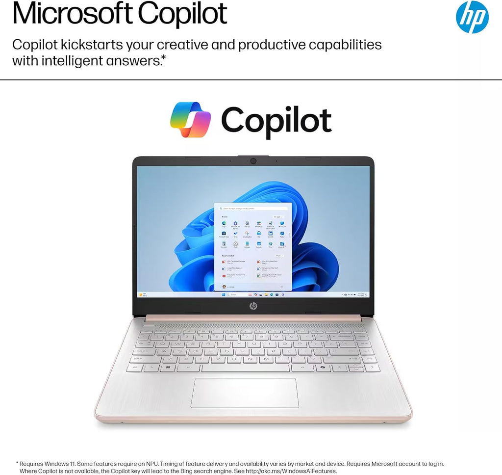 HP 14” Laptop Ultra-Portable Computer 2026 Student Business, MS Office, Copilot AI, Intel 4-Core CPU, 4GB RAM, 628GB Storage (128GB UFS+500GB Ext), Long Battery, MaxsolAccessory, Win 11 Pro, Rose Gold
