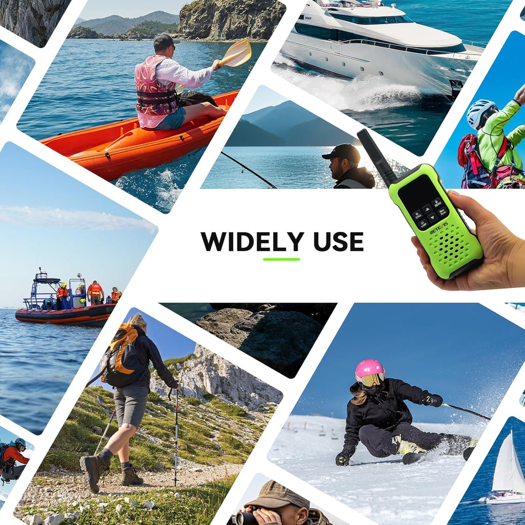 Retevis RT49P Waterproof Two Way Radio, IP67 Waterproof Floating Walkie Talkies, Rechargeable Walkie Talkies for Adults, VOX, NOAA, Flashlight, SOS, for Kayaking, Camping, Skiing 4 Pcs Green