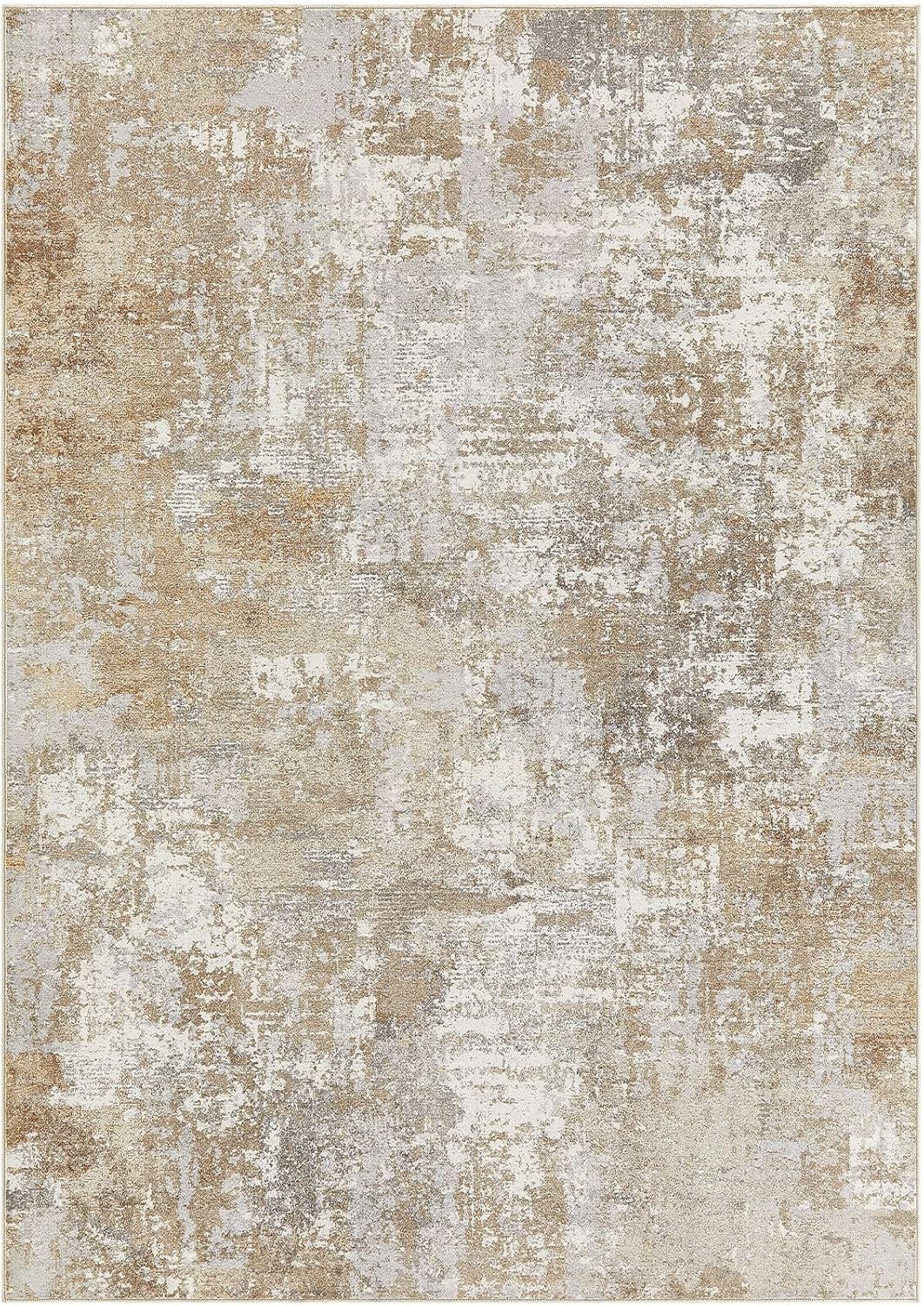 Tortania Washable 9x12 Area Rug for Living Room: Modern Abstract Neutral Large Soft Thin Rugs - Non Slip Indoor Carpet for Bedroom Dining Room Office Nursery Home Floor Decoration - Brown Grey