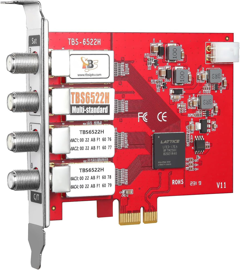 TBS6522H Quad Tuner PCIe Card DVB-S2X S2 S T2 T C2 C ISDB-T ATSC1.0 Multi Standard Digital TV Card Live TV/Window/Linux/HTPC/IPTV Server