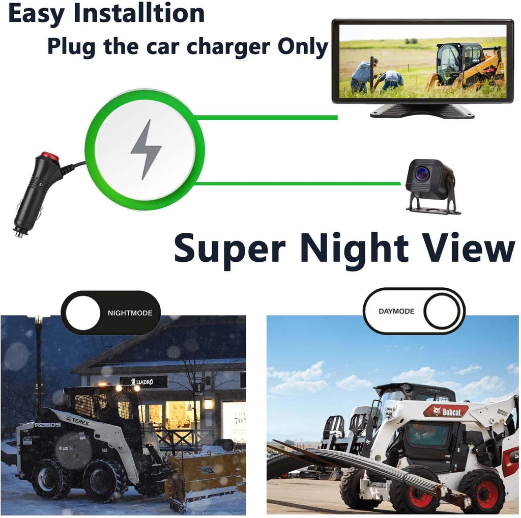 10.1" 1080P AHD Wired Reverse Rear View Backup Camera System,IP69K Waterproof Night Vision, Vibration-Proof 10G for Tractor/Truck/Excavator/Caravan/Skid Steer/Heavy Equipment RV101
