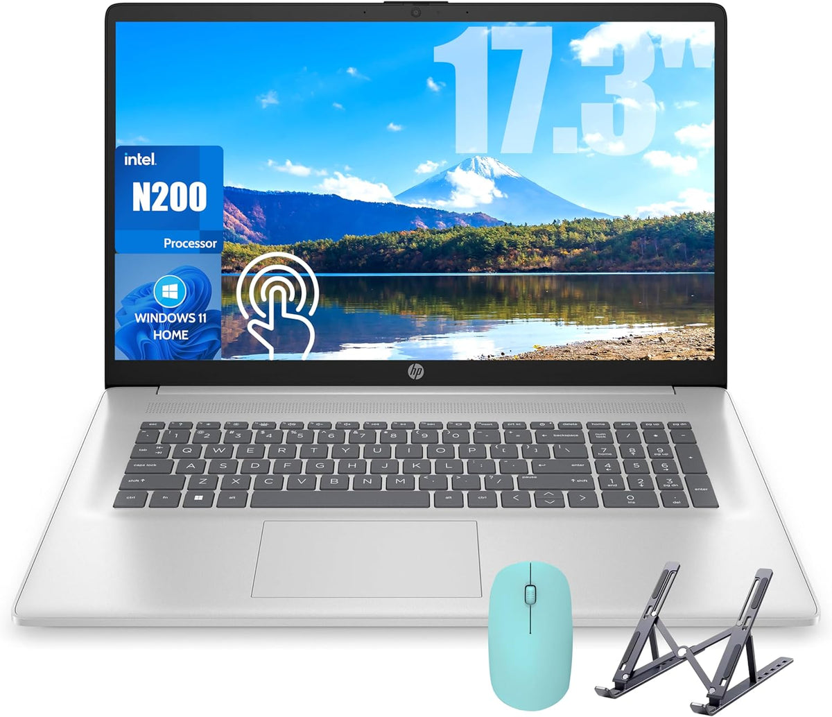 HP 17 Laptop, 17.3'' Touchscreen Display, Intel Quad-Core N200 Processor, 32GB RAM, 1TB SSD+128GB SSD, Webcam, Number Keypad, Windows 11 Home, Fatcayes Accessory, Warm Gold (Renewed)