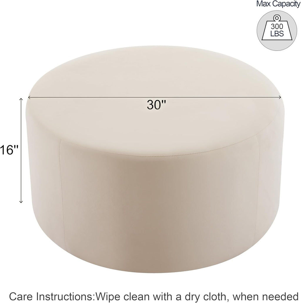 Christopher Knight Home 30" Ottoman Foot Stool Round,Velvet Pouf Footstool Ottoman Seat,Modern Side Table for Living Room Bedroom Home Decor,Cream