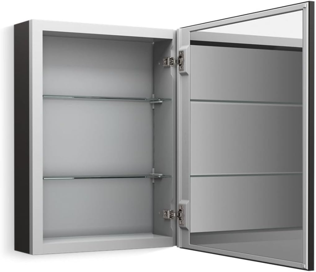 Kohler R39884-BLL Bathroom Medicine Cabinet with Mirror, Framed Mirrored Cabinet, Black Finish, 20 in. W x 26 in. H