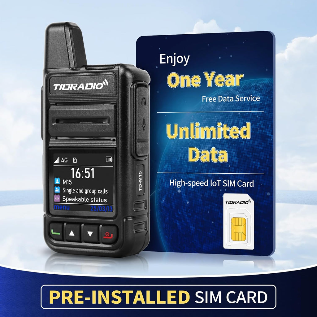 TIDRADIO Rapid Global Walkie Talkies 5000 Mile Long Range Poc radios, 4G LTE Unlimited Range Nationwide PTT Two Way Radios for Family, Logistics, Company, Construction Site with Sim Card(2Pack TD-M15)