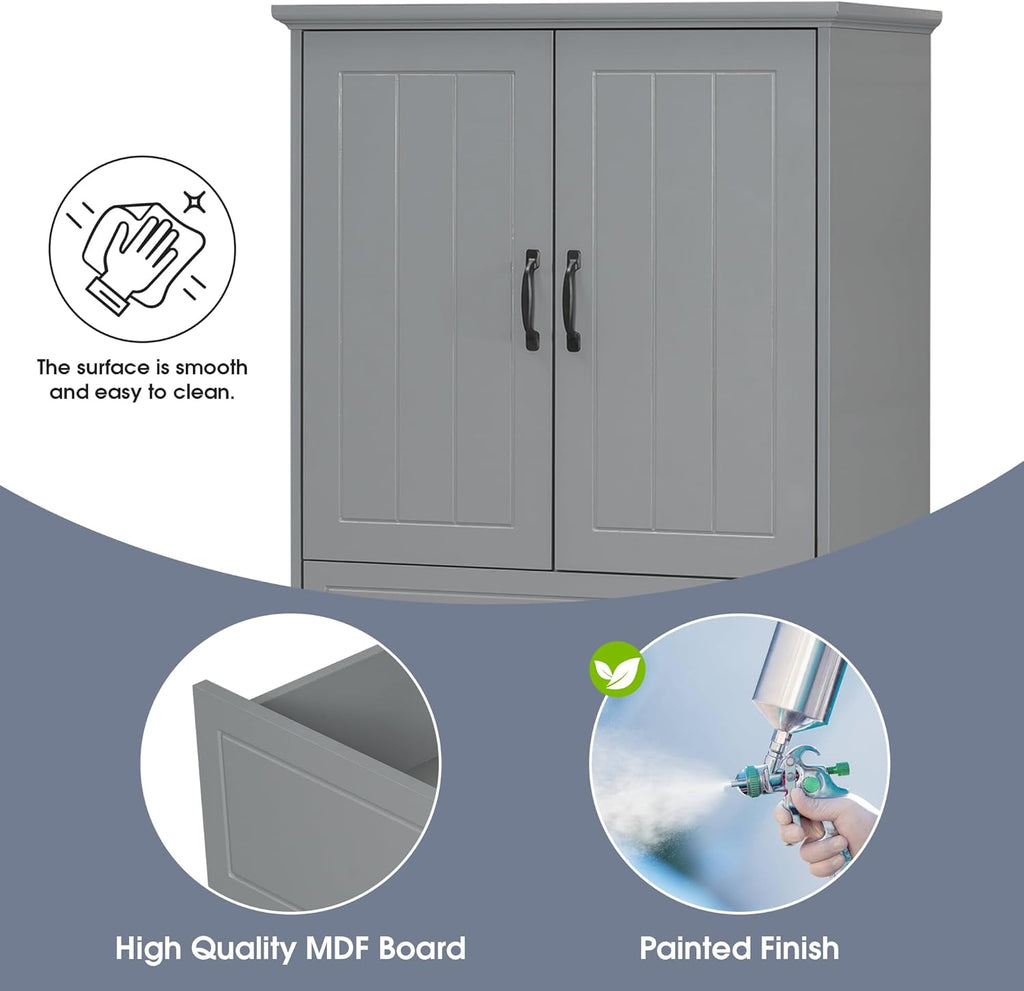 Merax Cabinet with 2 Tilt-Out Laundry Hamper Baskets, Modern Tall Bathroom Storage Organizer Linen with Drawers and Doors for Home, Freestanding, Grey