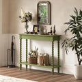 45'' Vintage Console Table, 100% Solid Wood Tall Entryway Table with 2-Tier Storage for Entrance, Hallway, Foyer, Living Room, Narrow Couch Table Behind Sofa, Minimal Assembly, Green