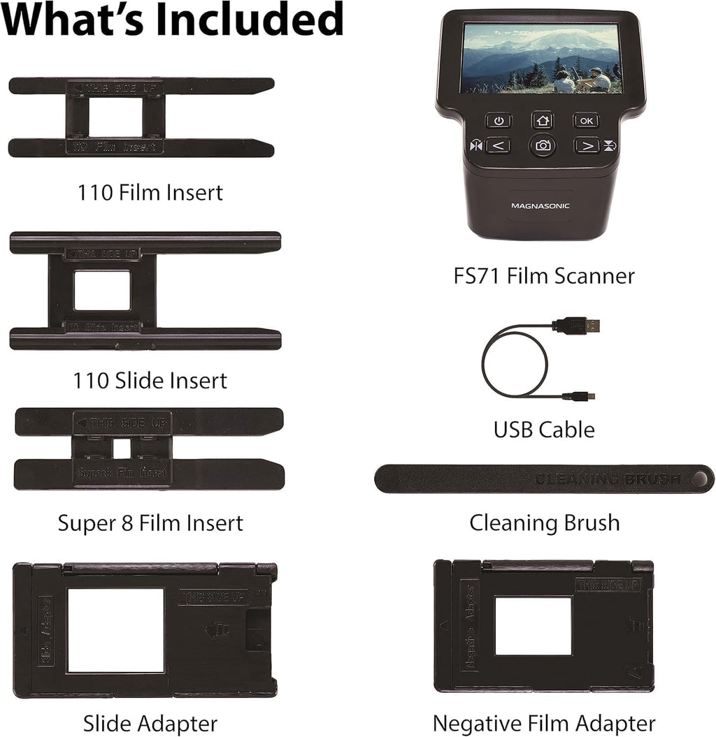 Magnasonic All-in-One 24MP Film Scanner with Large 5" Display & HDMI, Converts 35mm/126/110/Super 8 Film & 135/126/110 Slides into Digital Photos, Built-in Memory (FS71)