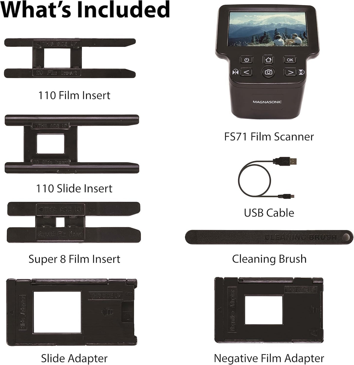 Magnasonic All-in-One 24MP Film Scanner with Large 5" Display & HDMI, Converts 35mm/126/110/Super 8 Film & 135/126/110 Slides into Digital Photos, Built-in Memory (FS71)