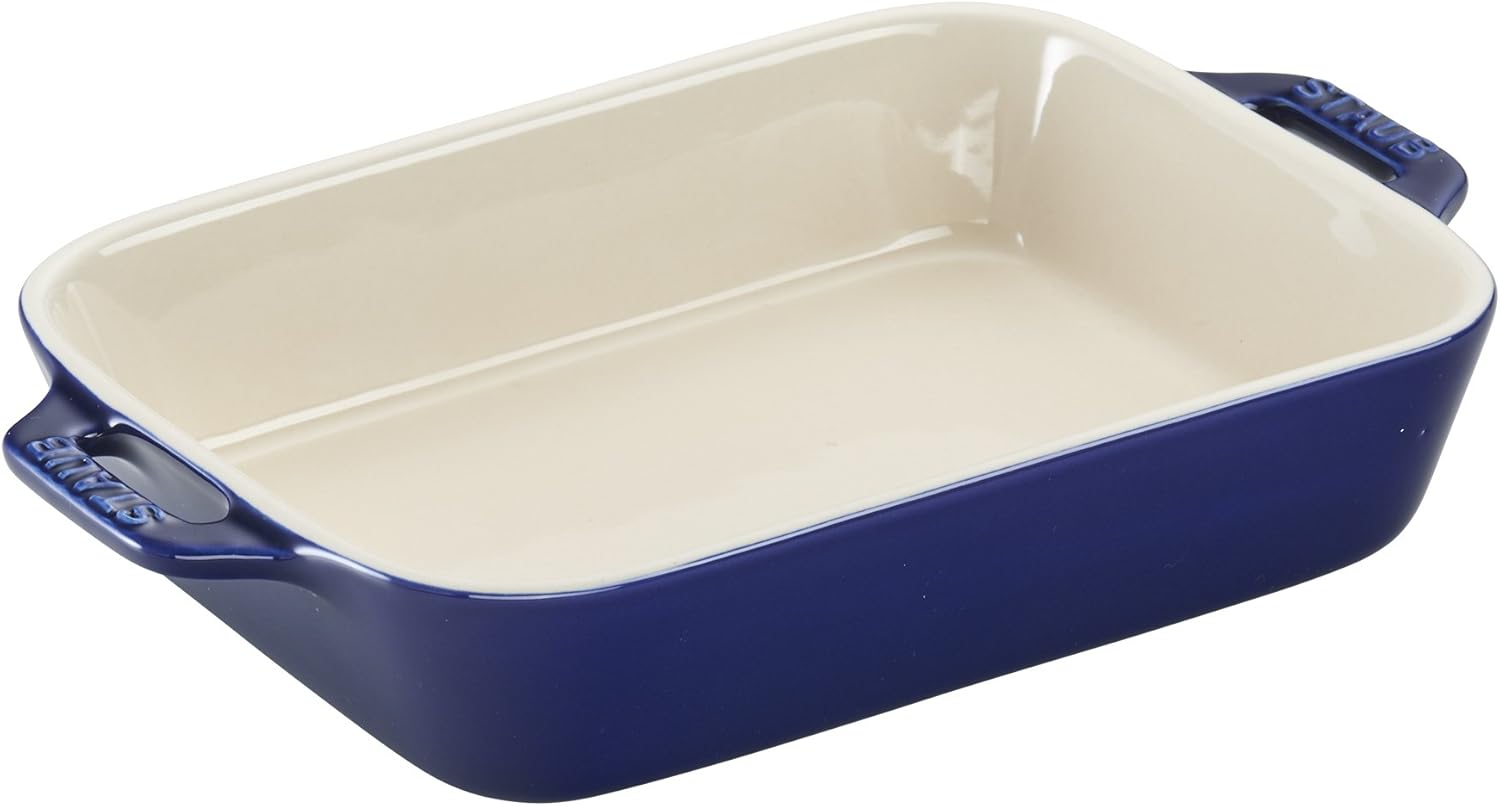 Staub Ceramic 4-pc Baking Pans Set, Casserole Dish with Lid, Brownie Pan, Dark Blue