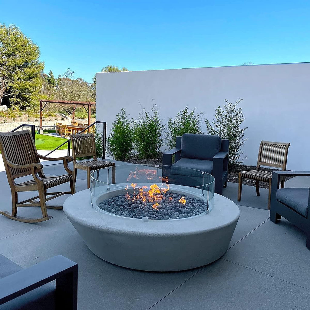 AMS Fireplace 23" Round Fire Pit Glass Wind Guard | Clear Tempered Glass Flame Protective Pane. Wind Resistant with Aluminum Corner Bracket