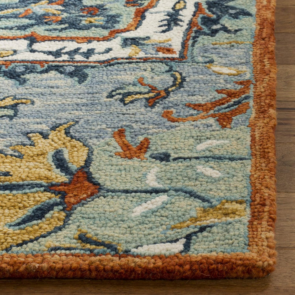 SAFAVIEH Aspen Collection Area Rug - 9' Square, Blue & Rust, Handmade Boho Wool, Ideal for High Traffic Areas in Living Room, Bedroom (APN312A)