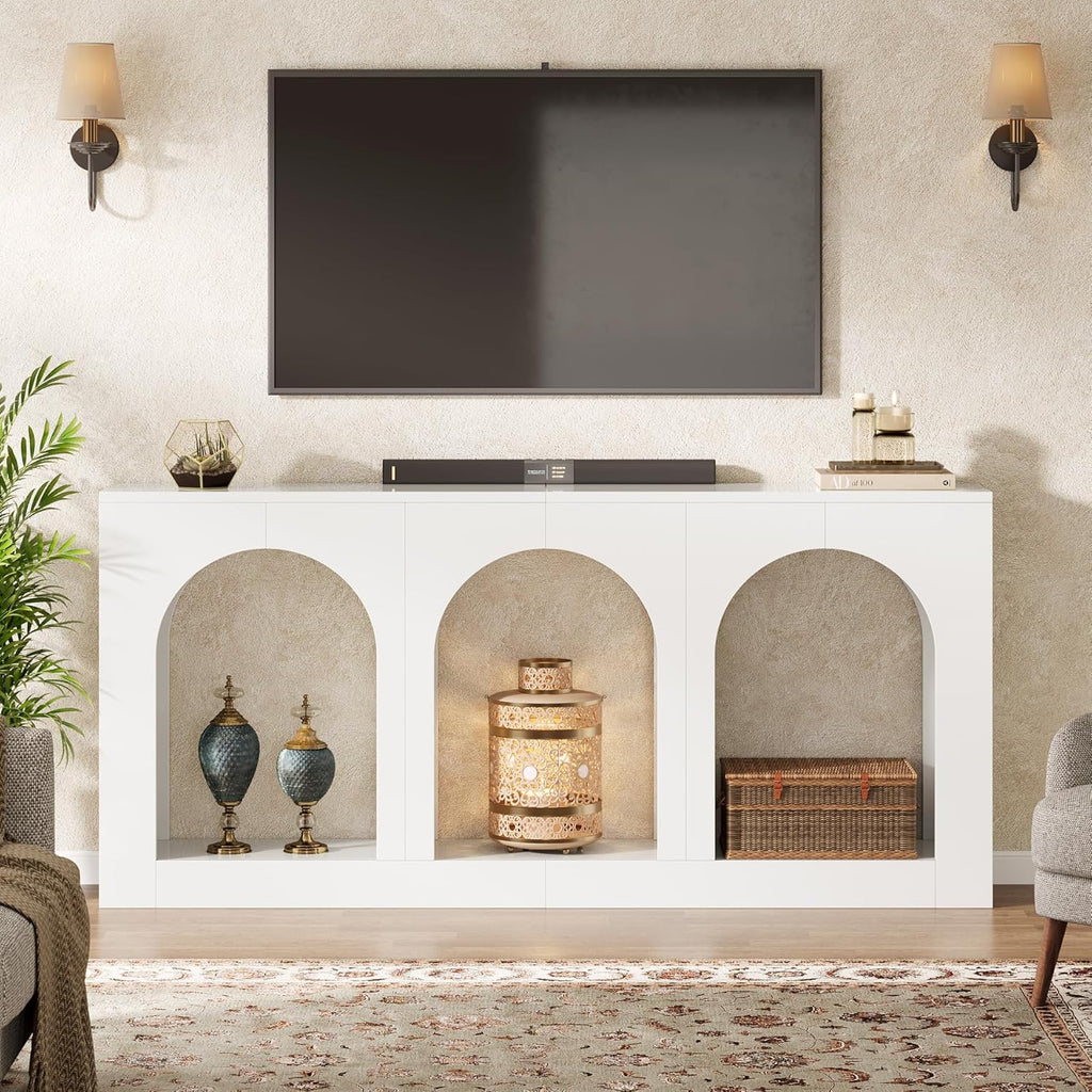 Tribesigns 70.9" White Console Table with Storage, Wood Entryway Entry Table with 3 Arched Shelves for Foyer, Hallway, Living Room, Behind Couch Sofa, Narrow Long