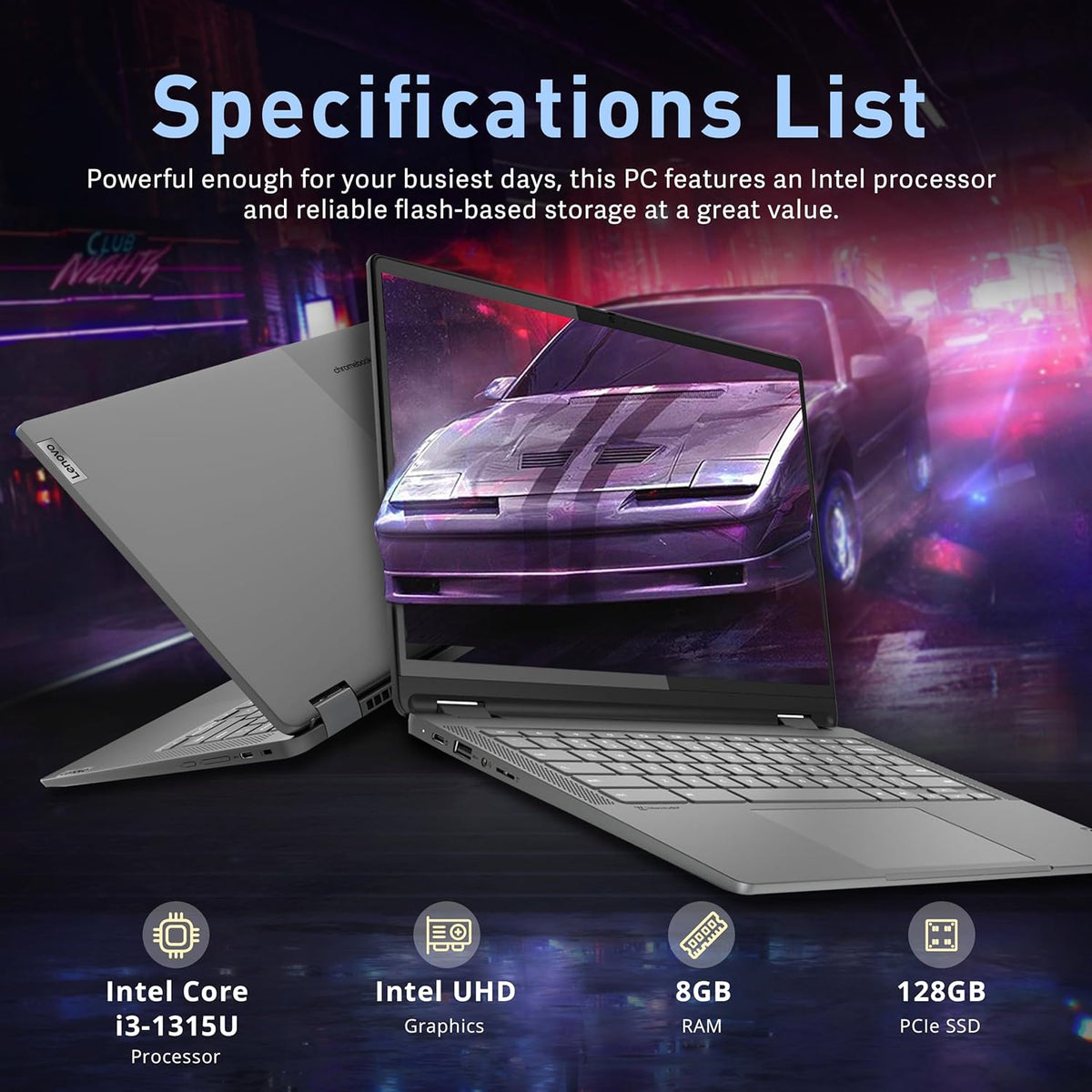 Lenovo IdeaPad Flex 5i Plus Chromebook, 14" WUXGA 2-in-1 Touchscreen Laptop, Intel i3-1315U, 8GB RAM, 128GB SSD, Intel UHD Graphics, Backlit Keyboard, Chrome OS, Gray (Renewed)