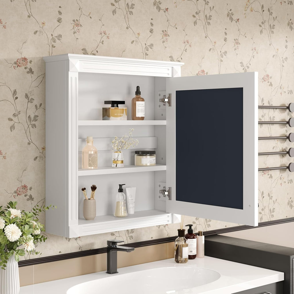 Merax Bathroom Medicine Cabinet with Mirror Door & Adjustable Shelves, 24" x 28" Wall Mounted Storage Cabinet Over Toilet