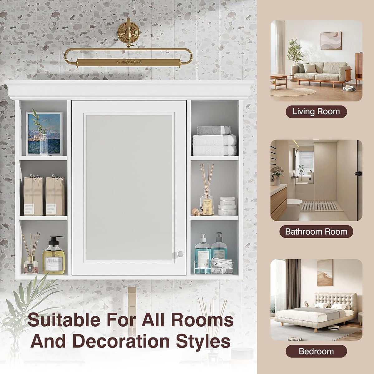 Merax Country Bathroom Medicine Cabinet with Mirror, Farmhouse Wall Mounted Medicine Cabinet with Door and Shelves, Over The Toilet Mirrored Bathroom Storage Wall Cabinet