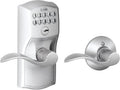 Schlage Camelot Keypad Lock with Lever Handle, Electronic Keyless Door Entry, Auto‑Lock Enabled, Satin Chrome, FE575 CAM 626 ACC