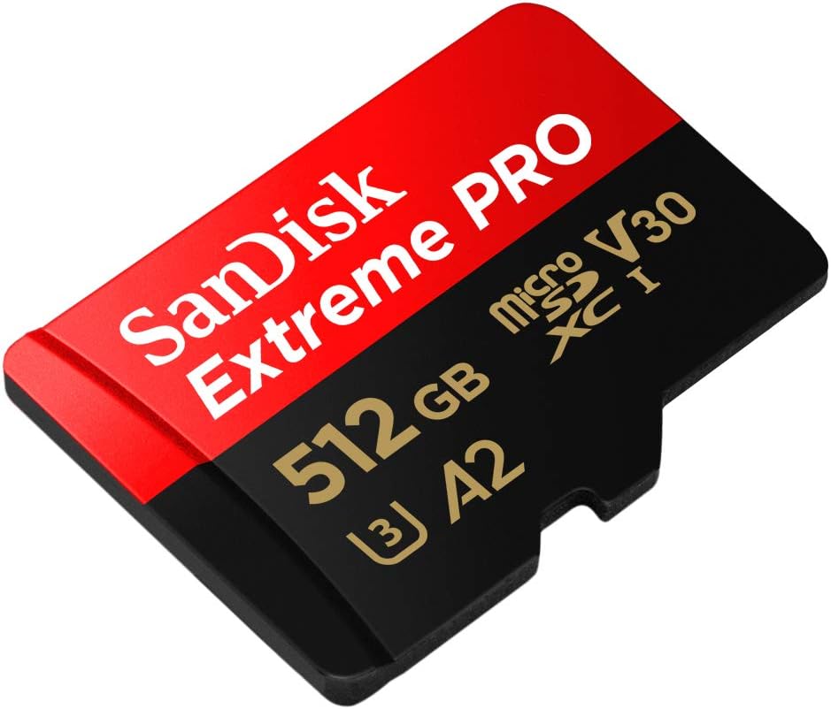 SanDisk Extreme PRO microSDXC UHS-I Memory Card 512 GB + Adapter & RescuePRO Deluxe (for Smartphones, Action Cameras or Drones, A2, Class 10, V30, U3, 200 MB/s Transfer)