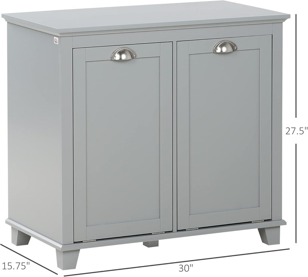 HOMCOM Dual Tilt Out Laundry Hamper Cabinet, Bathroom Storage Cabinet with 2-Compartment Hamper, Modern Bathroom Floor Cabinet for Washroom, Gray
