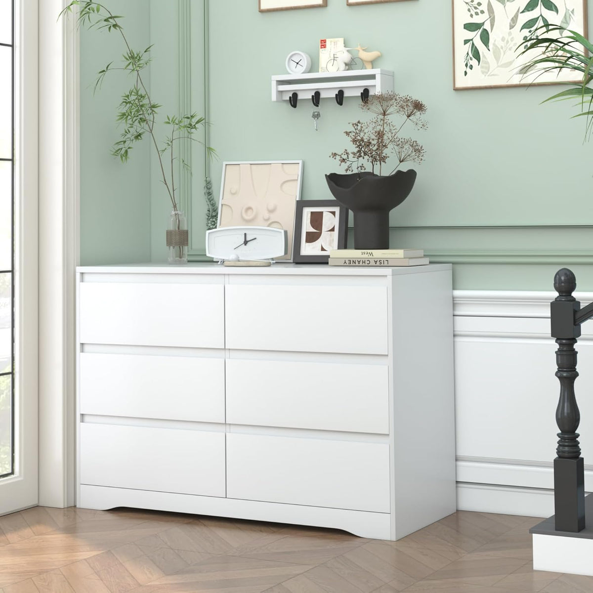 INTERGREAT White Dressers for Bedroom, Modern 6 Drawer Dresser for Closet, Wood Dressers with Deep Drawers for Kids Bedroom, Chest of Drawers for Bedroom, Living Room, Hallway, Entryway, Nursery