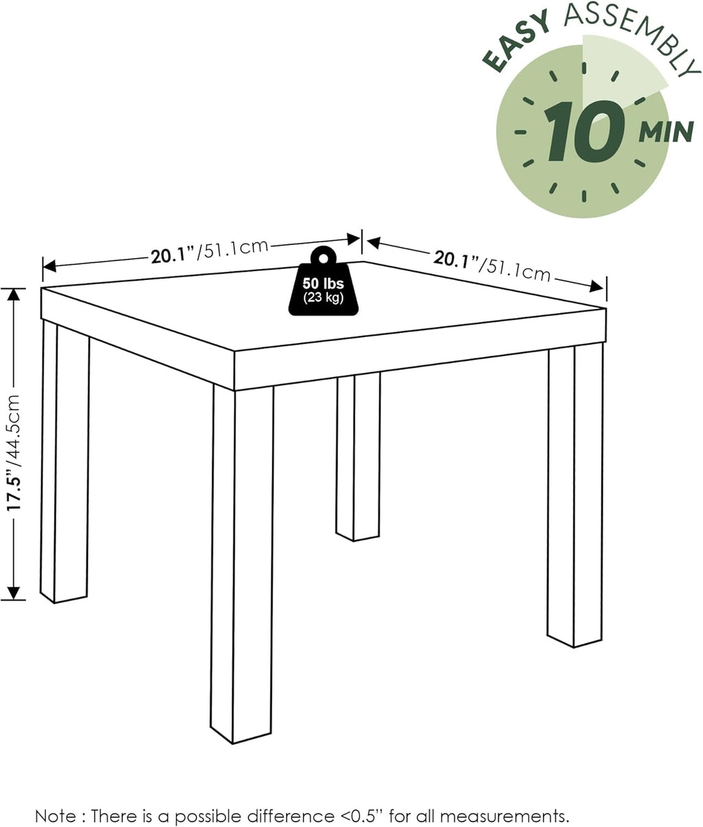 Furinno Classic Living Room Table Set of 3, Modern Rectangle Coffee Table with 2 Square Side Tables, End Tables, 1.8 Inch Thick Tabletop for Living Room, Home Office, White
