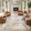 Nakagishi 10X14 Area Rugs for Living Room: Washable Modern Abstract Rug with Non-Slip Silicone Backing Low Pile Soft Carpet for Bedroom & Dining Decor Ideal for Families with Kids and Pets-Brown