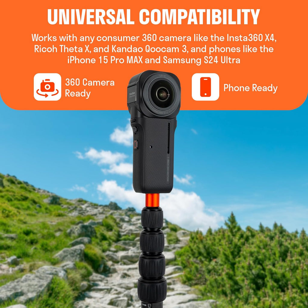 Monopod Pro Carbon Fiber Edition 360 Camera Stand, Compatible with Insta360 X5, X4, X3/DJI Osmo 360/GoPro MAX 2/Ricoh Theta X, Z1/Kandao Qoocam 3 Ultra