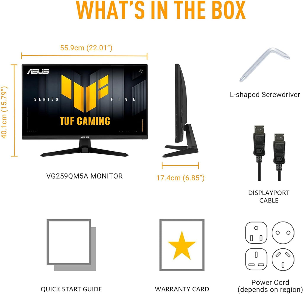 ASUS TUF Gaming Series 5 24.5” 1080P Monitor (VG259QM5A) – Full HD, Fast-IPS, 240Hz, 0.3ms, G-SYNC Compatible, FreeSync Premium, 99% sRGB, DisplayWidget, Gaming AI, 3 yr Warranty