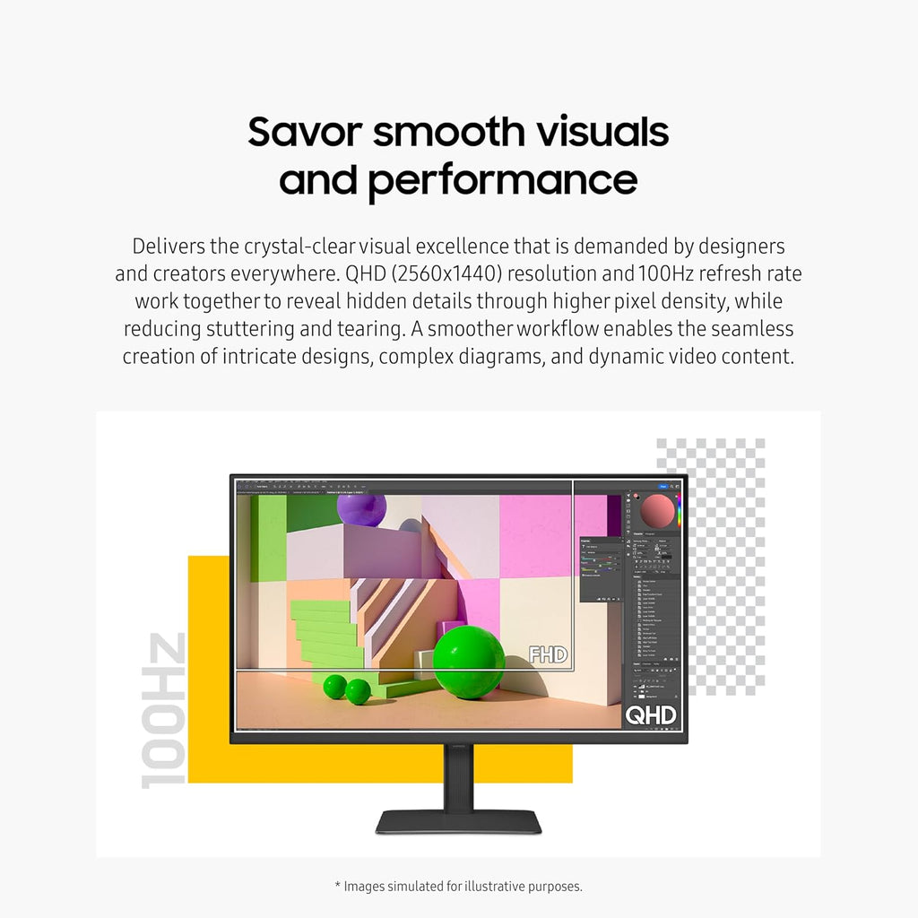 SAMSUNG 24" ViewFinity S6 (S60D) Series QHD High Resolution Computer Monitor, 100Hz, HDR10, Multiple Ports w/ HDMI, DisplayPort, USB-A, Easy Setup, Height Adjustable Stand, LS24D606EANXZA, 2024