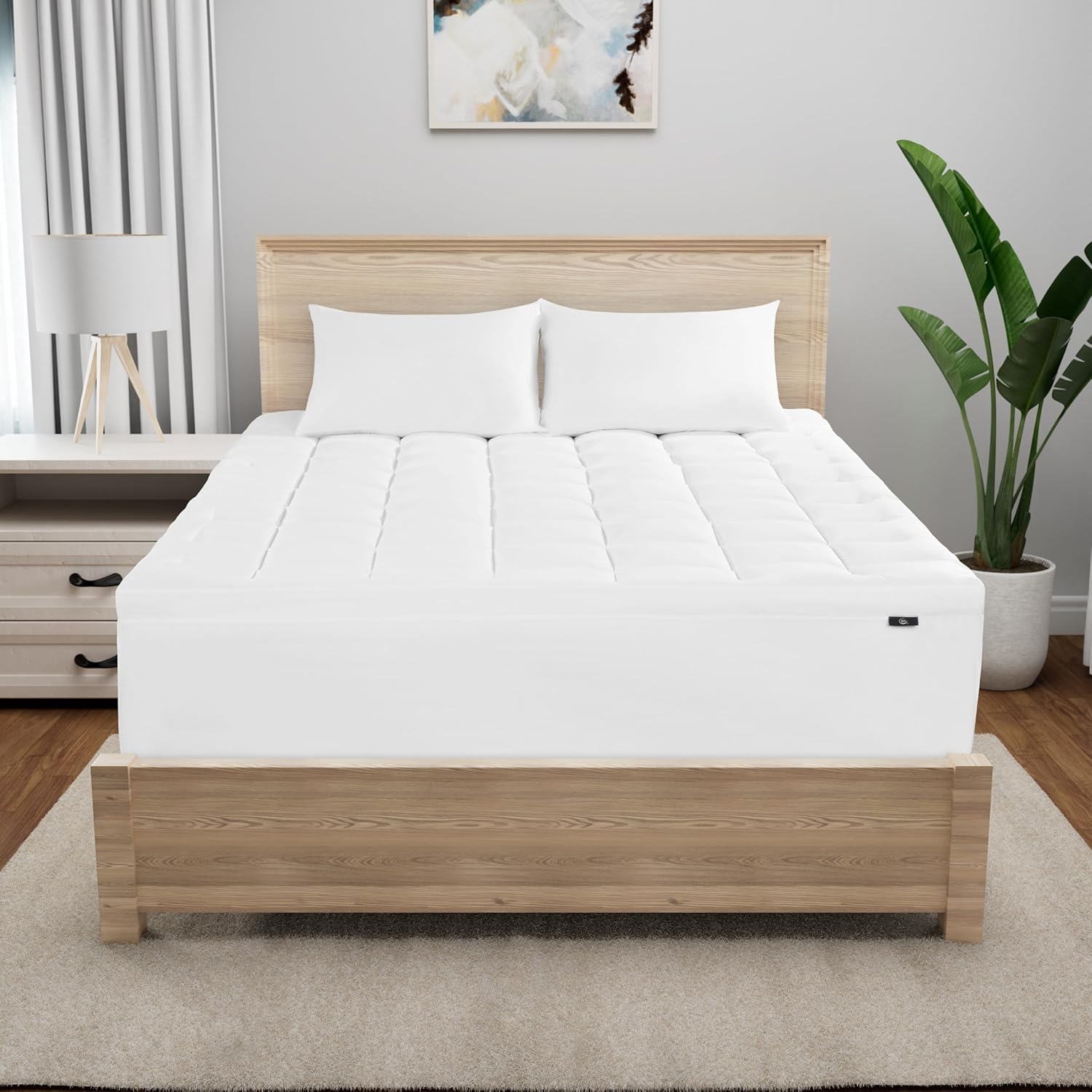 Serta Memory Flex Soft Mattress Topper, 2" Pillow Top Mattress Pad, Cushioning Stain Resistant Mattress Protector with 15" Pocket for Secure Fit, Machine Washable, Queen, White