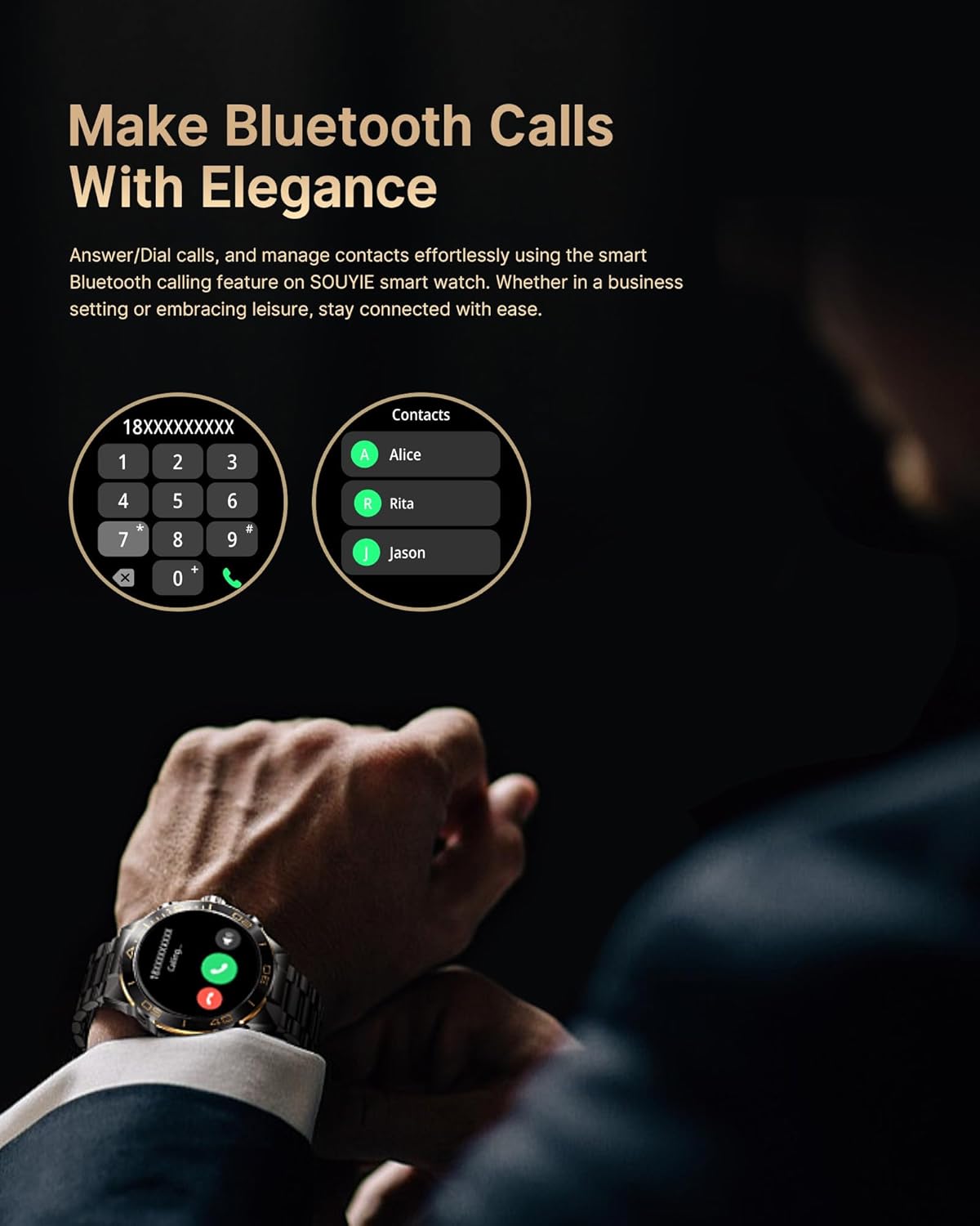 Smart Watch for Men Answer/Make Call for Android iPhone, 1.43" AMOLED HD Screen Mens Luxury Watch, 400mAh Heavy Duty Smartwatch Heart Rate Blood Oxygen Blood Pressure Sleep Monitor Pedometer, 2 Straps