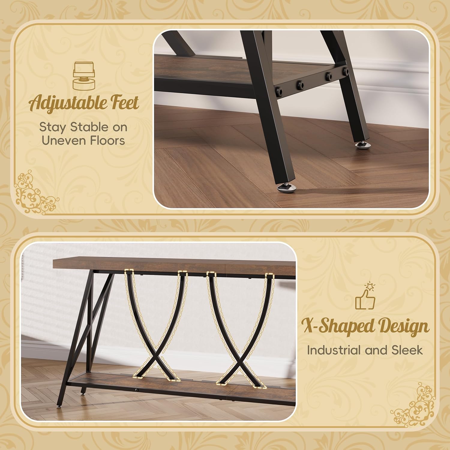 JUSTOGO 70.9" Narrow Console Table for Entryway, Industrial Long Sofa Table Behind Couch, Farmhouse Hallway Table with Storage for Living Room, Entrance, Foyer, Rustic Brown