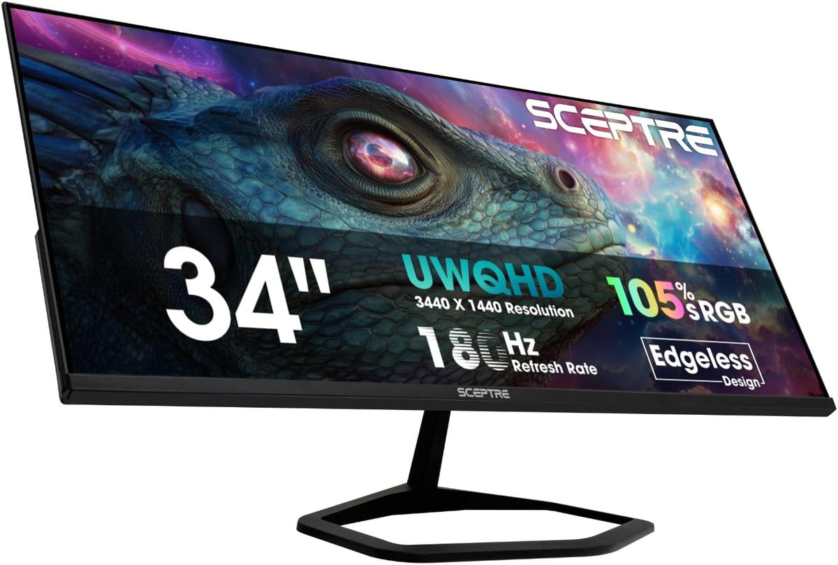 New! Sceptre 34-inch Prime Gaming Monitor 3440 x 1440 up to 180Hz DisplayPort HDMI Build-in Speakers, Machine Black 2027 (E345B-QU180D Series)