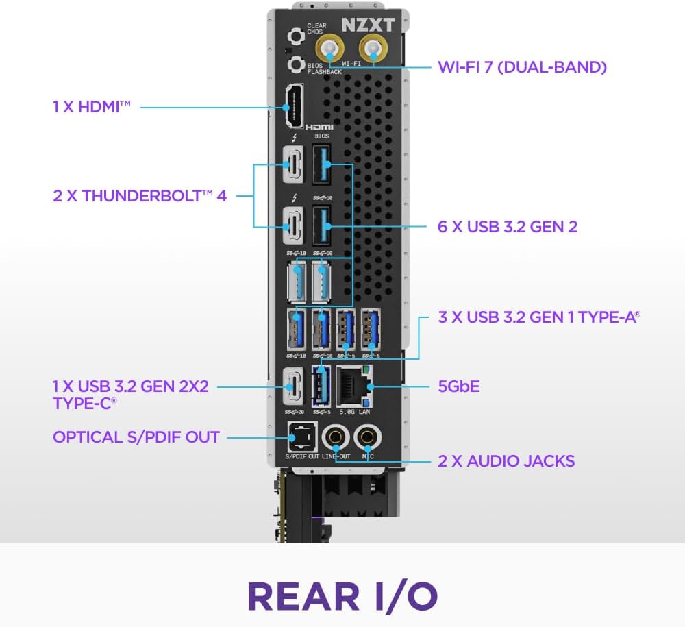 NZXT N9 Z890 - Intel Z890 LGA 1851 ATX Gaming Motherboard for Core Ultra (Series 2) - 20+1+1, DDR5, 5X M.2, PCIe 5.0, Wi-Fi 7, 5GbE, Thunderbolt 4 - RGB, Full-Metal Cover - Black