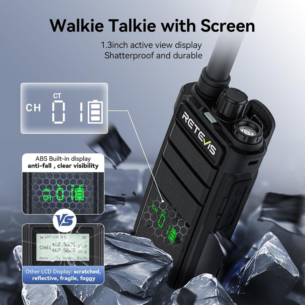 Retevis RB26H Walkie Talkies Long Range with Earpiece,2 Way Radio with 6 Way Charger,Hidden Display,21-Hours,NOAA,GMRS Repeater Capable,Professional Walkie-Talkie for Adults Security Warehouse(6 Pack)