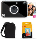 Kodak Printomatic+ Instant Print Digital Camera Starter Bundle + Carrying Case + Zink 20pk Sticky-Back Photo Paper - 10MP, Full-Color Photos, GB LED Status Indicator - Black
