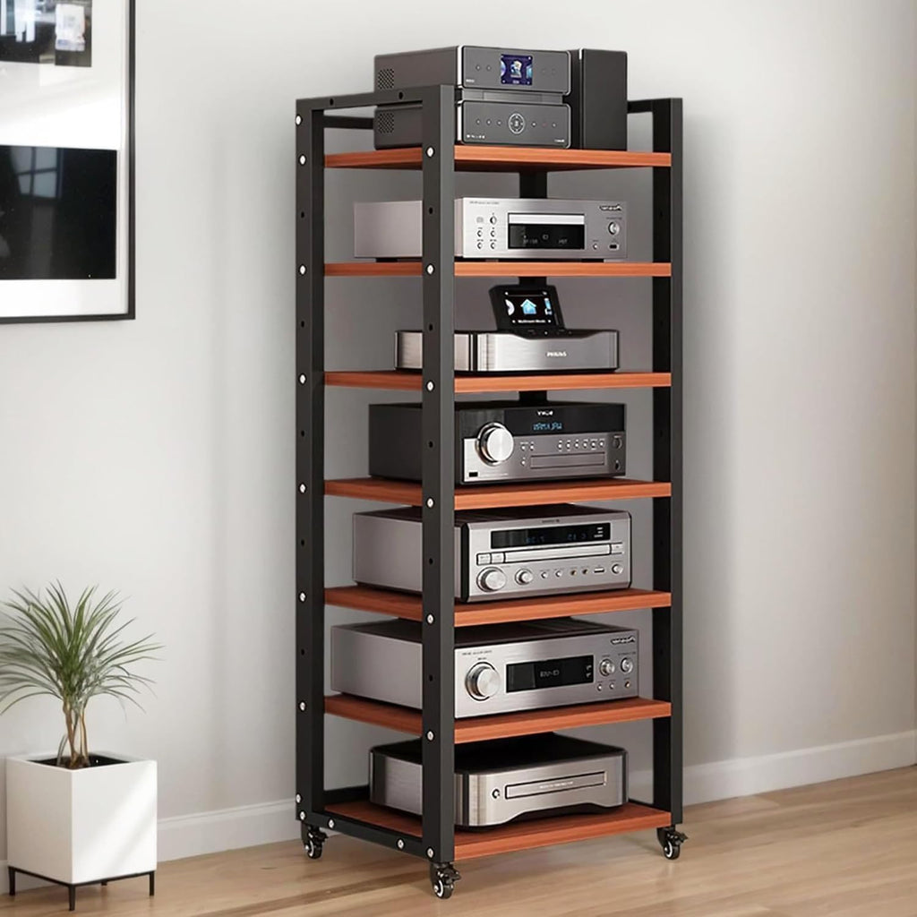 7-Tier Heavy Duty Audio Component Rack, 140cm Tall - HiFi Amplifier Rack/Audio-Video Shelving - CD Record Player Stereo Receiver AV Equipment Cabinet Display Stand (B)